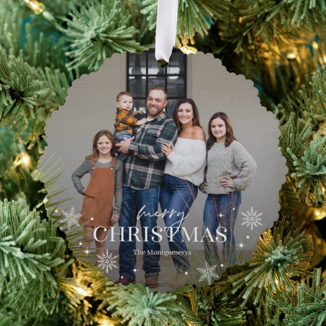Bonita tarjeta de Navidades de ornamentos fotográf (Insitu (árbol))