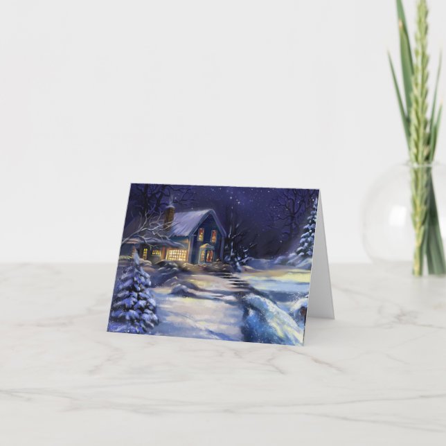 Bonita tarjeta de Navidades nocturnos de inviernos (Anverso)