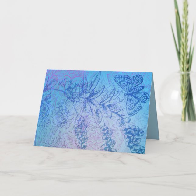 Bonita tarjeta de notas Blue Butterfly & Berries (Anverso)
