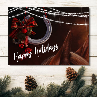 Bonita tarjeta plana de Navidades de caballos y ca