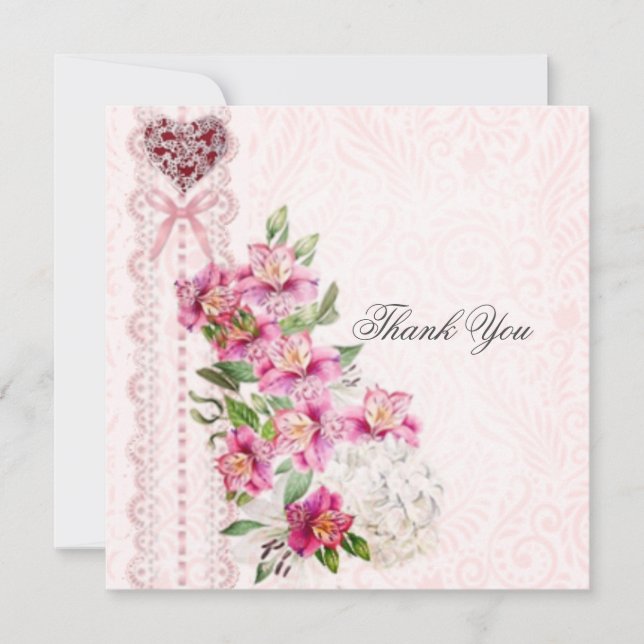 Bonita tarjeta rosa de agradecimiento (Anverso)