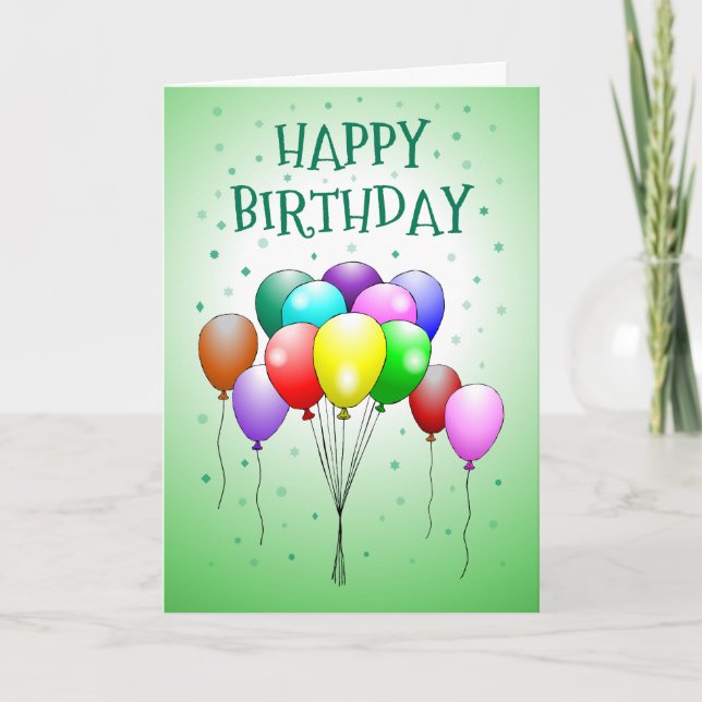 Bonita y colorida tarjeta de globos de cumpleaños (Anverso)