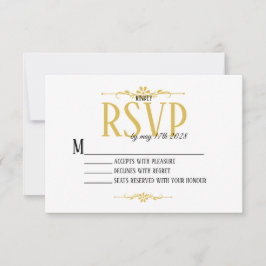Bonita y elegante tarjeta RSVP en blanco y oro