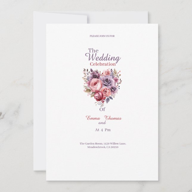 bonitas flores corazón invitaciones de boda (Anverso)