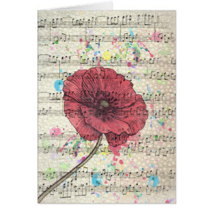 Bonitas notas musicales de flores de amapola antig