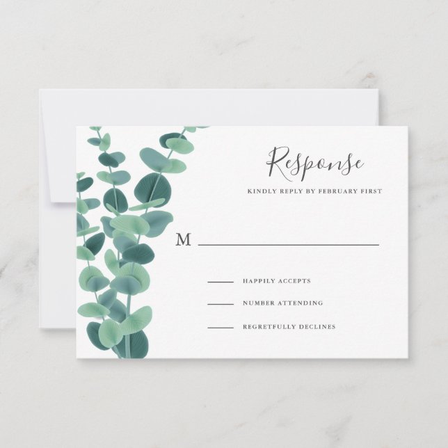 Bonitas tarjetas Eucalyptus Wedding RSVP (Anverso)