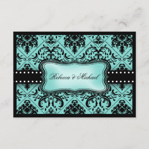 Bonitas tarjetas RSVP Aqua Blue & Black Damask
