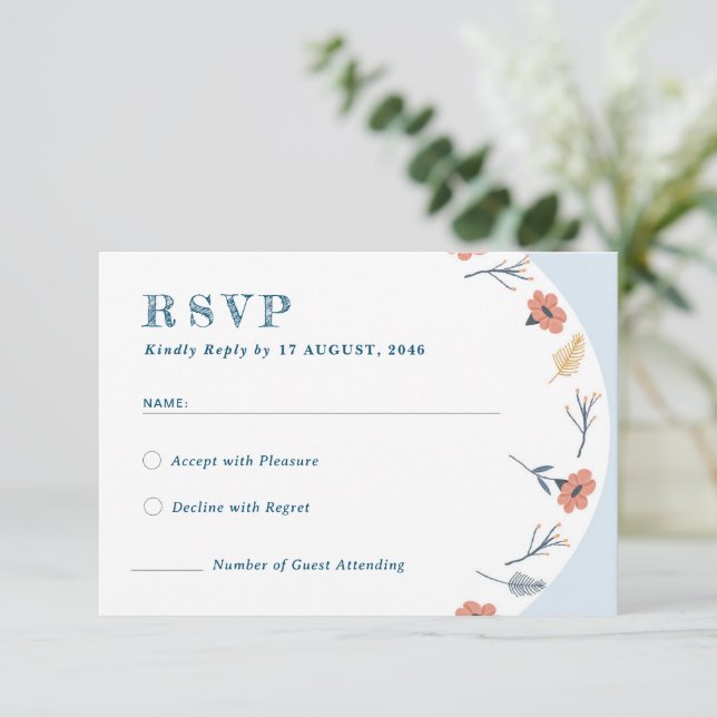 Bonitas tarjetas RSVP de boda floral retro (Anverso de pie)