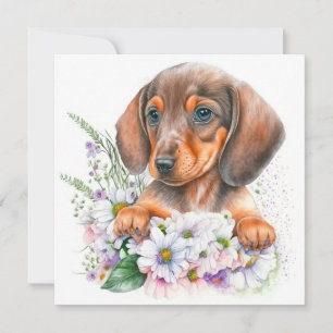 Bonito acuarela Dachshund Puppy Floral
