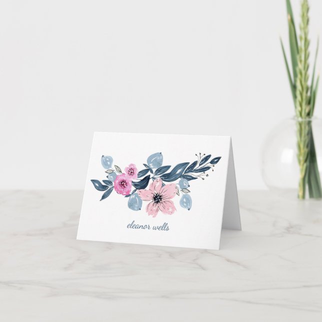 Bonito acuarela Floral Azul rosa personalizado (Anverso)