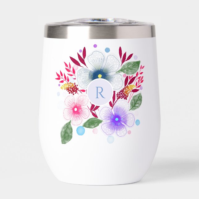 Bonito acuarela Floral Bouquet Monograma (Frente)