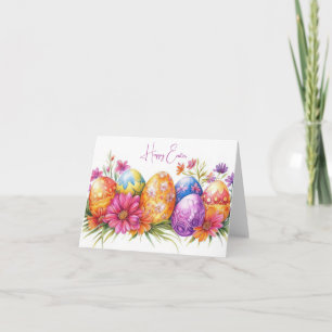 Bonito acuarela Floral Eggs de Pascua Tarjeta de v
