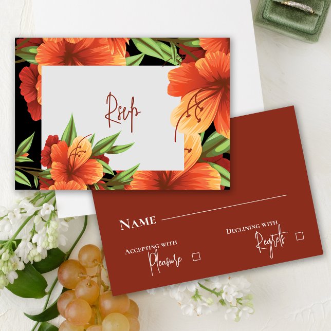 Bonito acuarela Moody Naranja Boda Floral RSVP (Pretty Watercolor Moody Orange Floral Wedding RSVP)