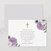 Bonito agradecimiento de confirmación floral púrpu