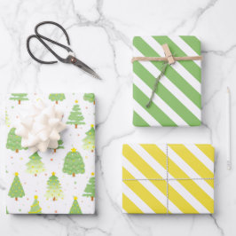 Bonito Árboles de Navidad Envoltura Papel conjunto