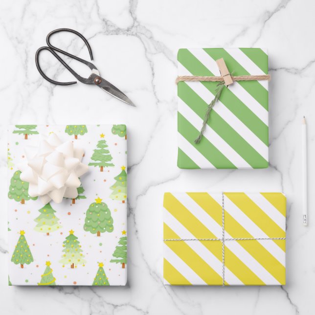 Bonito Árboles de Navidad Envoltura Papel conjunto (Anverso)