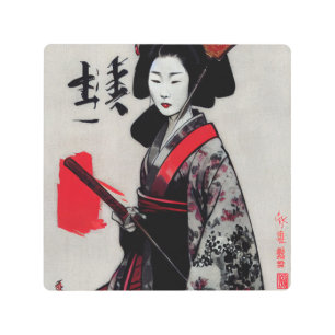 Bonito arte mural Metalizado japonés Geisha