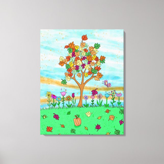 Bonito Arte Popular Whimsical Otoño Hojas de Caída (Anverso)