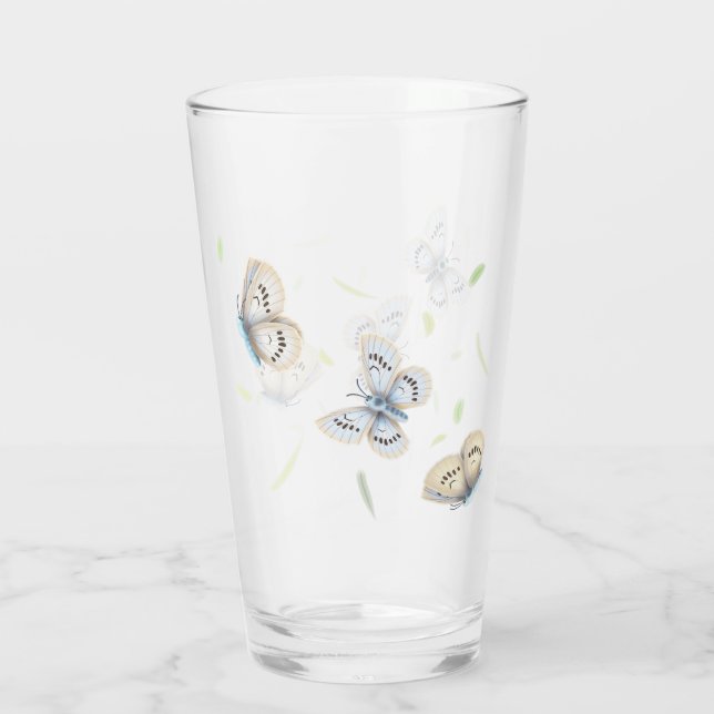 Bonito Azul y mariposas crema en vuelo (Reverso)