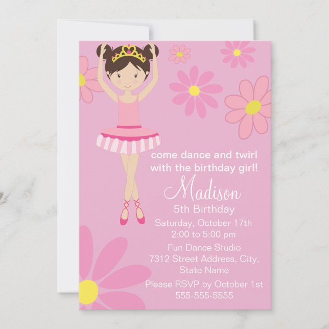 Bonito Ballerina Dance Fiesta Invitación de cumple (Anverso)