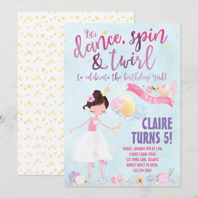 Bonito Ballerina Invitación al cumpleaños (Anverso / Reverso)