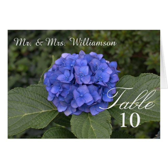 Bonito Blue Hydrangea Boda Tabla Cartas de Tiendas (Anverso (Horizontal))