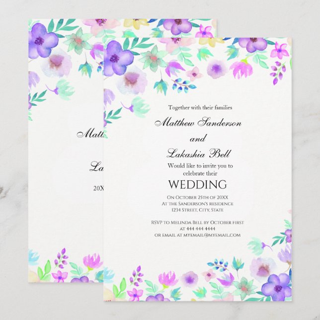 Bonito Boda con flores Invitación (Anverso / Reverso)