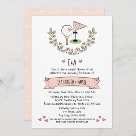 Bonito Boda de golf rosa Parejas Ducha Invitación