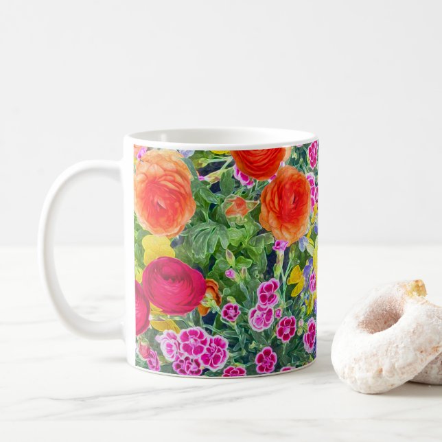 Bonito boho primavera colorido floral taza de café (Con donut)