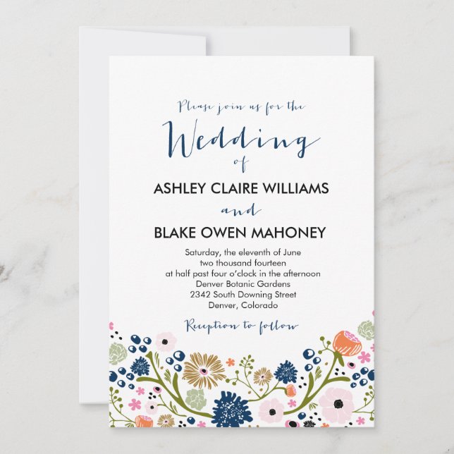 Bonito Buquet Boda Floral Armada de Invitación (Anverso)