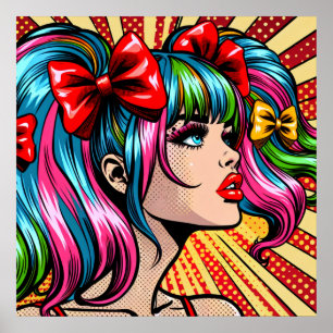 Bonito Chica de historietas de arte pop colorido n
