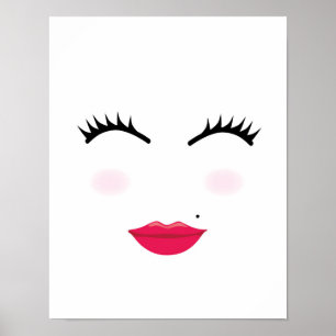 Bonito chica pestañas y labios impresión poster