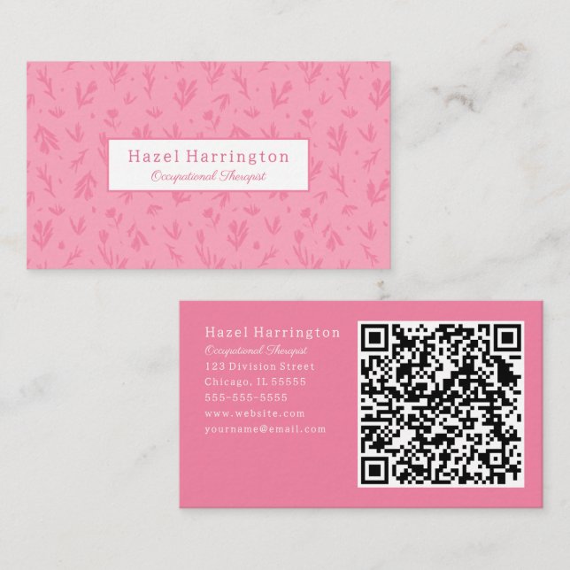 Bonito Código QR rosa Tarjetas de visita Flores si (Anverso / Reverso)