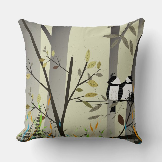 Bonito Cojín decorativo Pareja de Pájaro (Anverso)