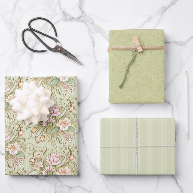 Bonito conjunto de papel de envolvimiento de oliva (Anverso)