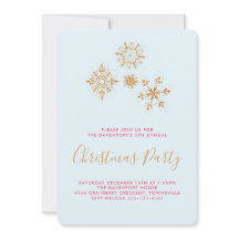 Bonito Copos de nieve en una invitación azul y fes