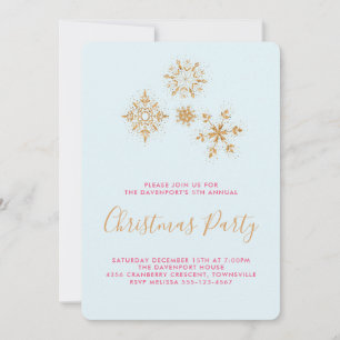 Bonito Copos de nieve en una invitación azul y fes