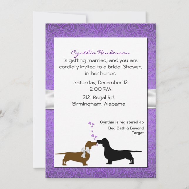 Bonito Dachshunds Invitación a la ducha de novia (Anverso)