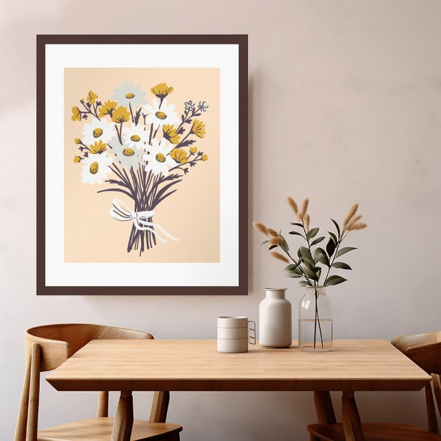 Bonito Daisy Bouquet Retro Arte Colorido Moderno (Pretty Daisy Bouquet Retro Modern Colorful Art Poster
)