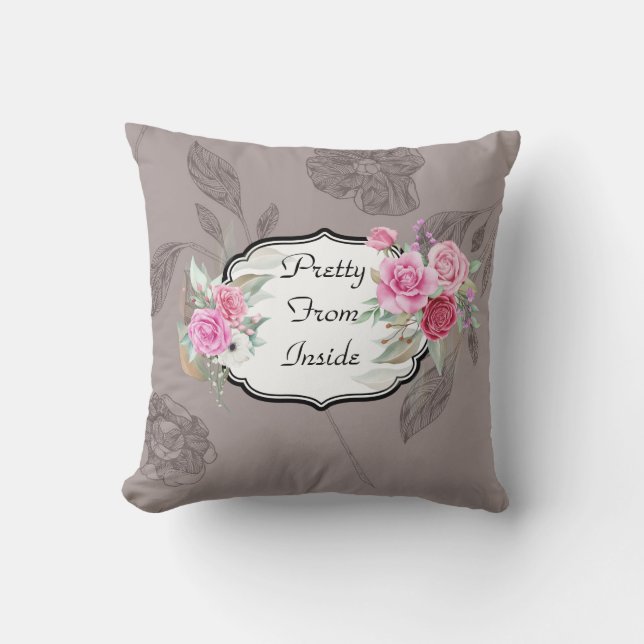 Bonito de almohada floral interior de Taupe (Anverso)