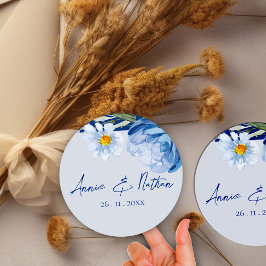 Bonito de moda Flores Azules Pegatina Boda Floral