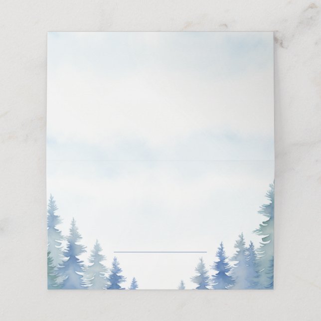 Bonito de pinos de invierno tarjeta de lugar boda (Exterior desplegado)