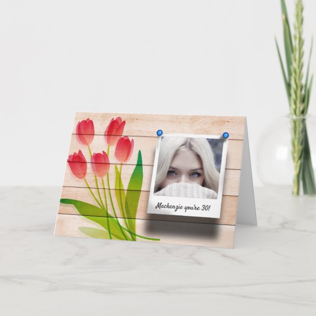 Bonito de plantilla de foto de cumpleaños con flor (Anverso)