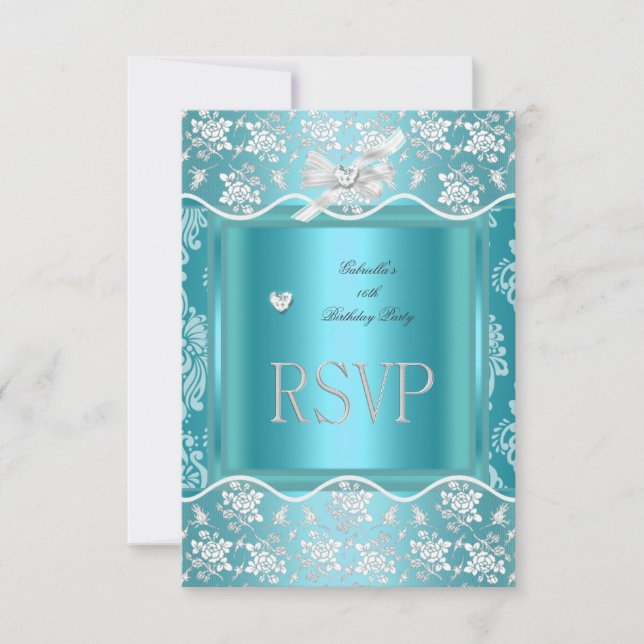 Bonito de respuesta RSVP Lace blanco azul (Anverso)