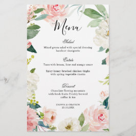 Bonito de Rubor Pastel Menú Boda Botánico Floral