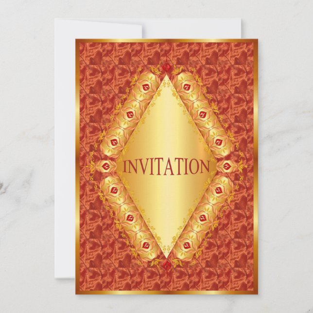 Bonito diamante dorado en invitación naranja (Anverso)