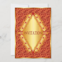 Bonito diamante dorado en invitación naranja