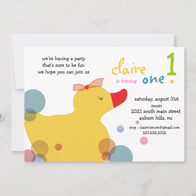 Bonito Ducky - invitaciones de cumpleaños (Anverso)