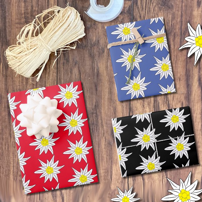 Bonito edelweiss hojas de papel de envoltura (This pretty edelweiss pattern wrapping paper comes in 3 colors : red , blue and black .)