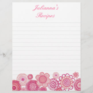 Bonito en Binder de Receta Rosa Insertar páginas d
